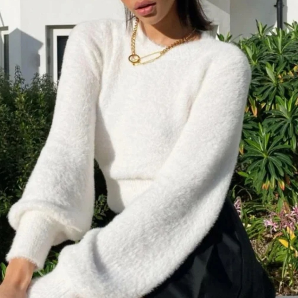 SUNDAY BEST White Fuzzy Kitten Sweater